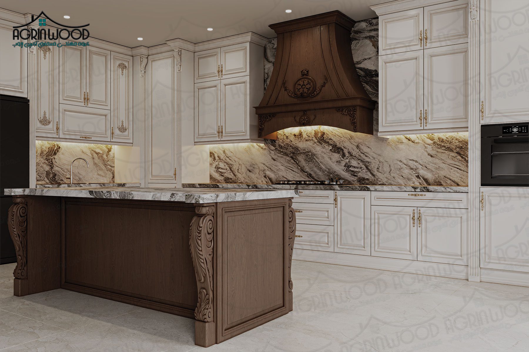 کابینت کرم قهوه ای کلاسیک کابینت کرم قهوه ای کلاسیک