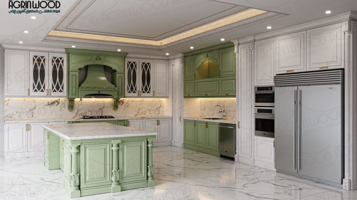 کابینت آشپزخانه سبز و سفید