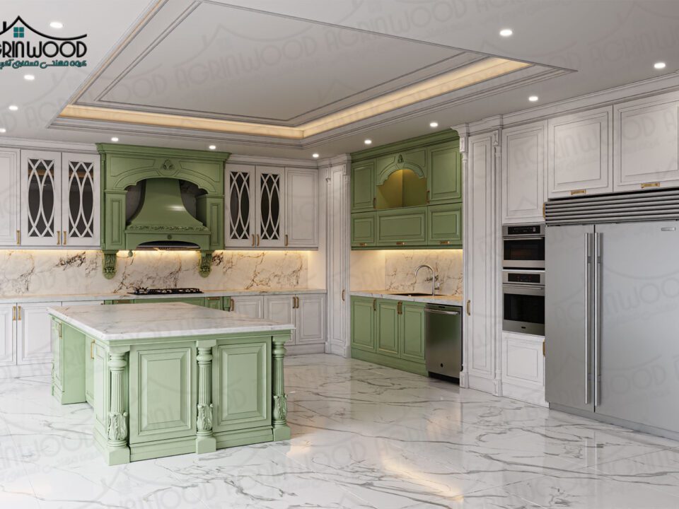 کابینت آشپزخانه سبز و سفید