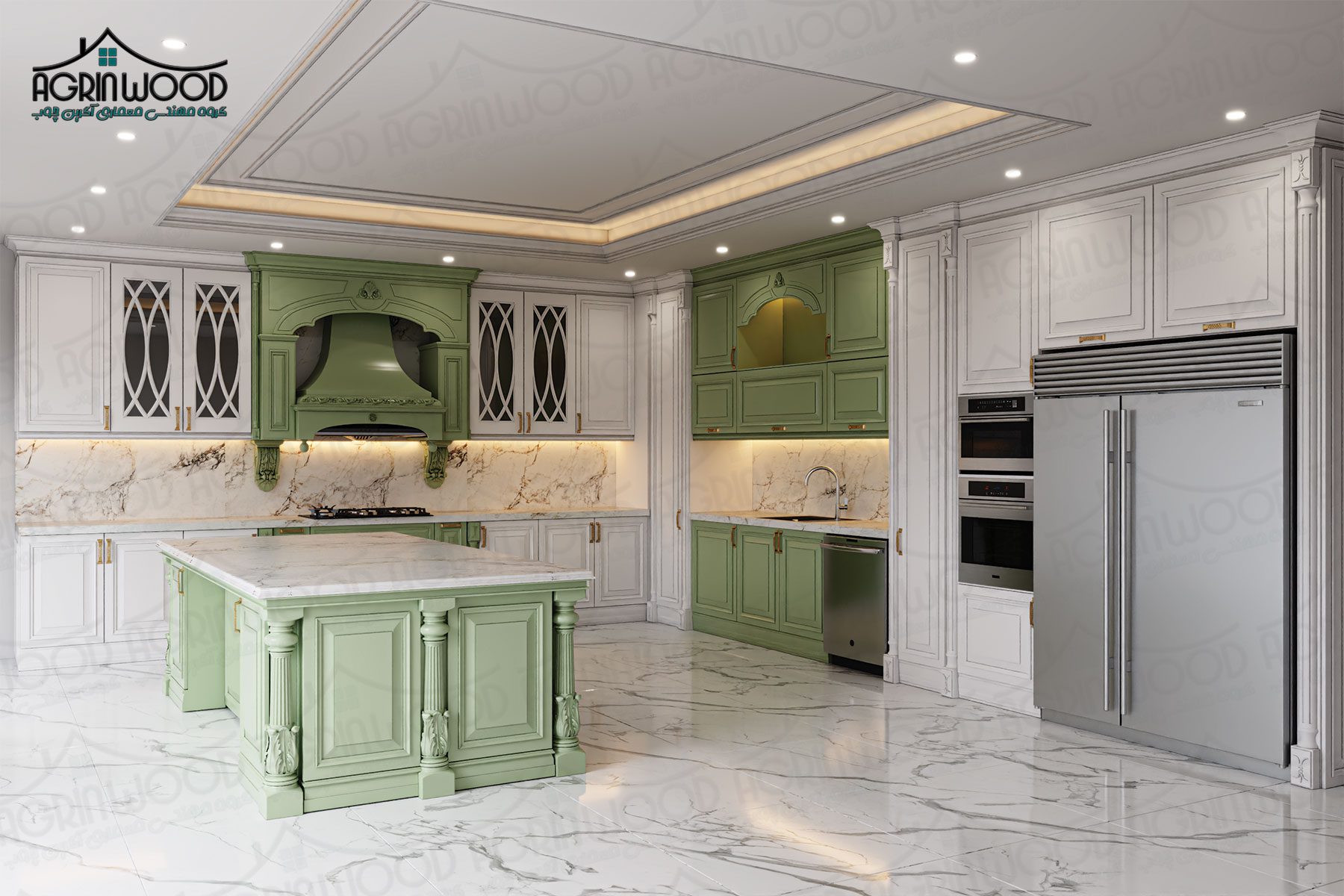 کابینت آشپزخانه سبز و سفید