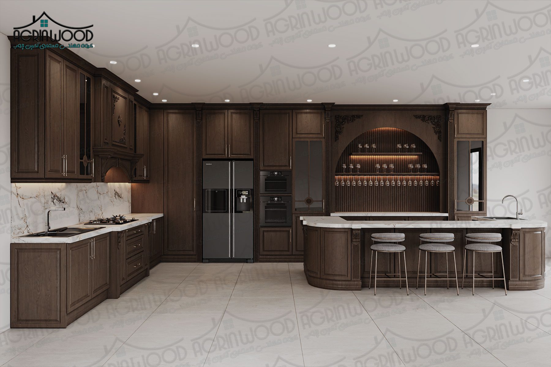 مدل شیک کابینت روکش چوب