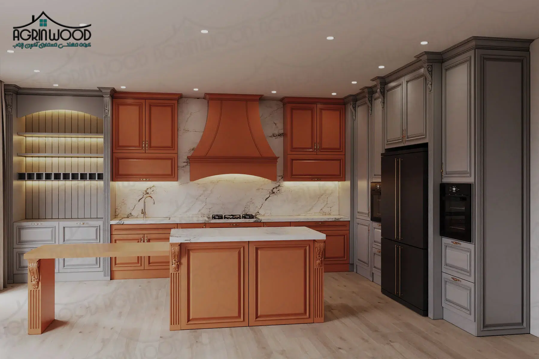 کابینت روکش چوب نارنجی