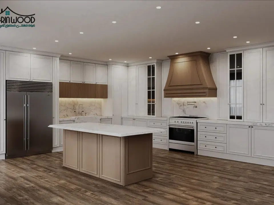 کابینت نئوکلاسیک سفید و چوب